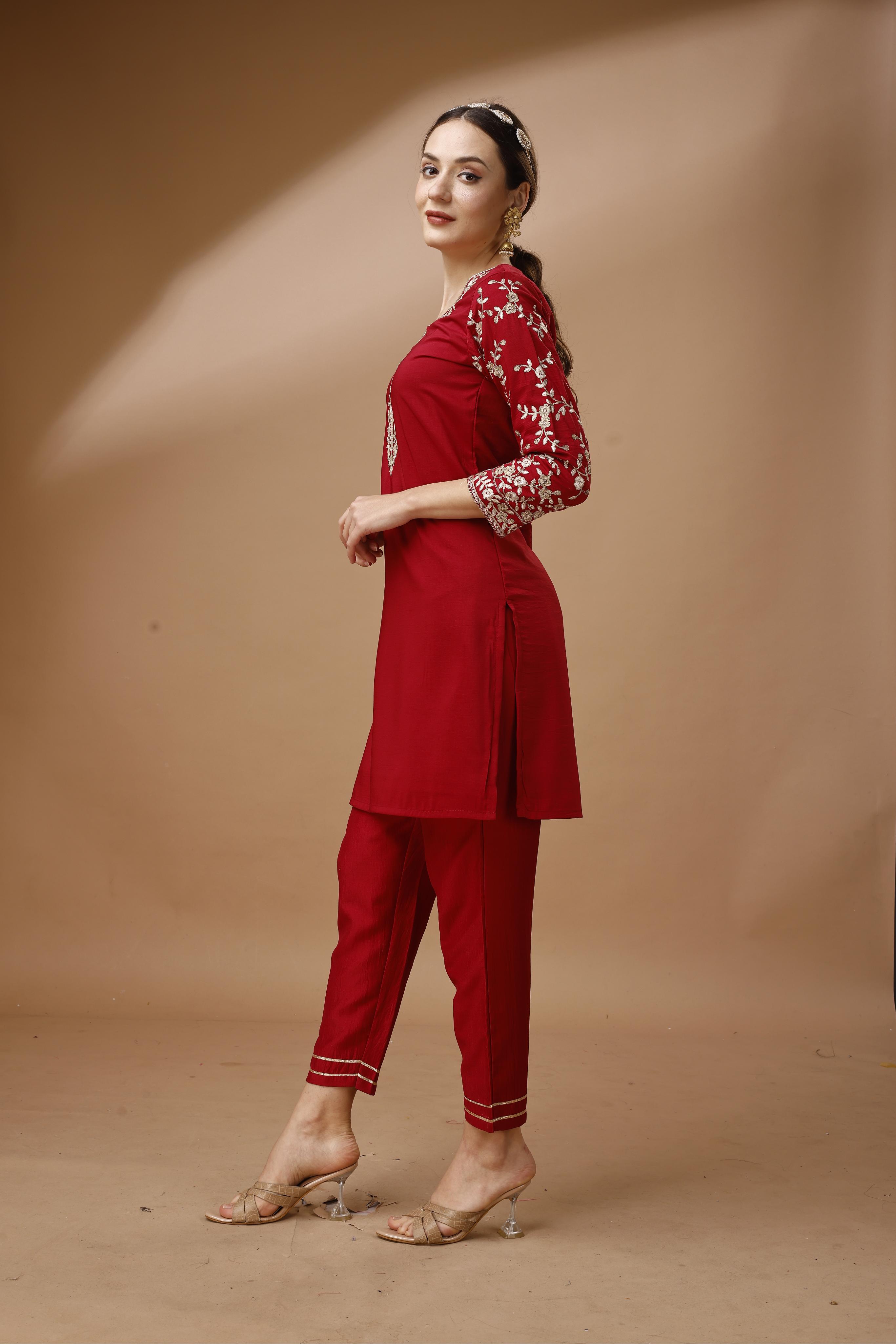 Zari Embroidered Tunic With Trouser Co-Ords